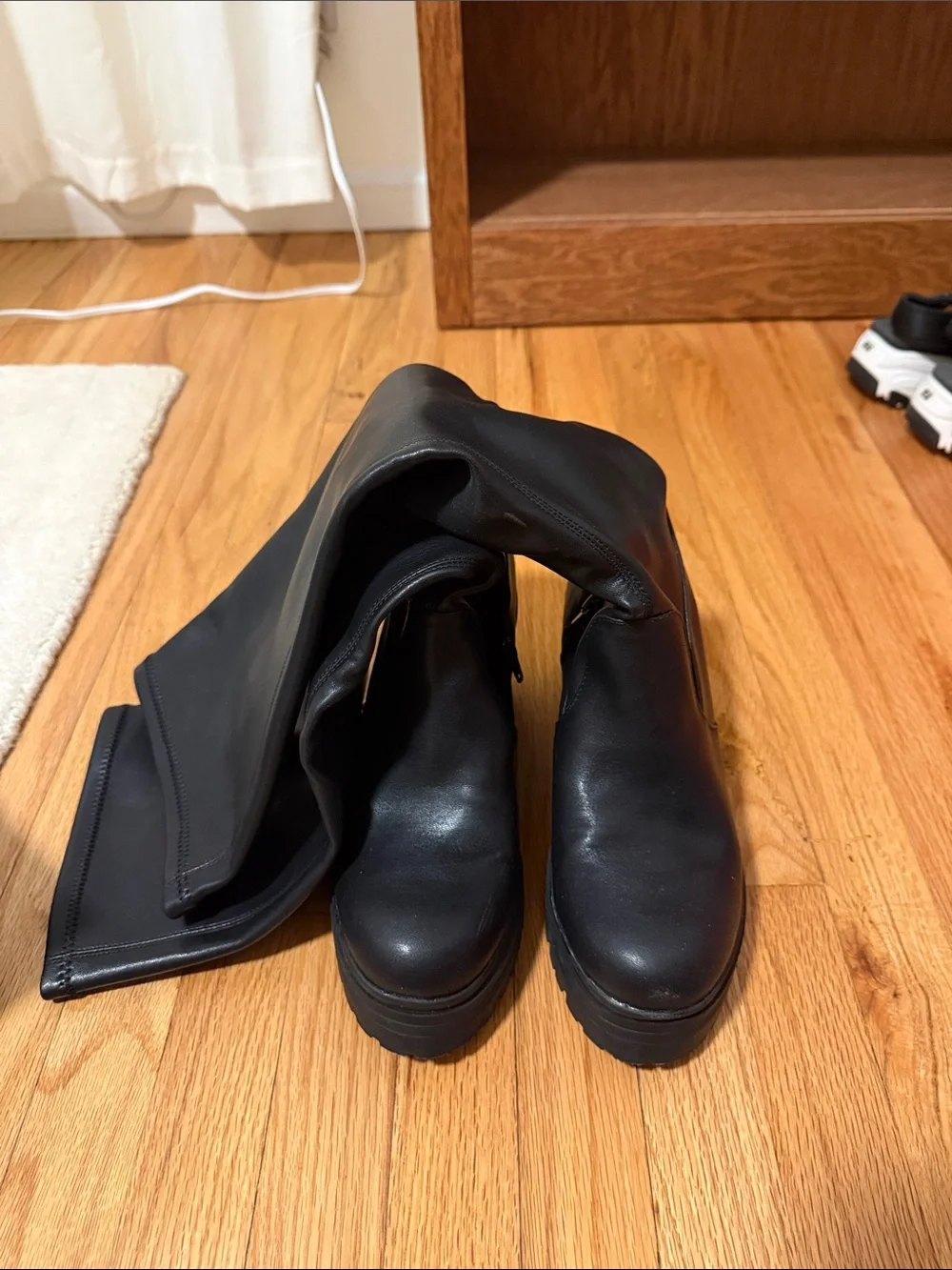 Black Knee-High Platform Lug Sole Boot